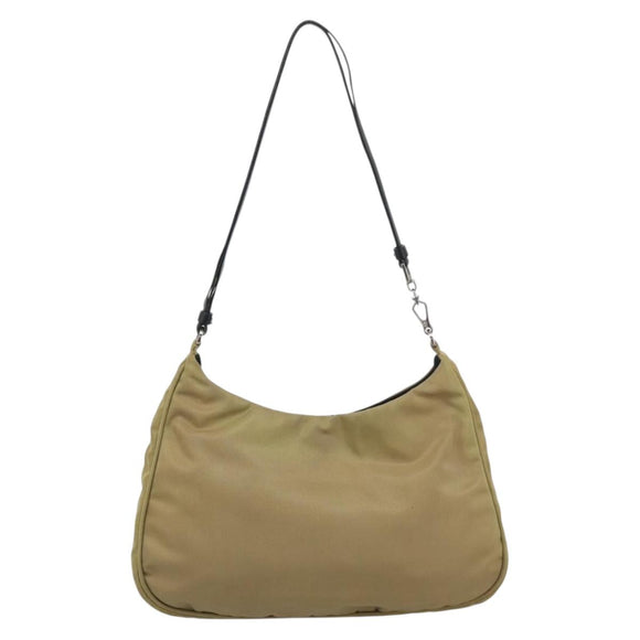 PRADA Nylon Hand Bag Beige Silver Auth ar14070