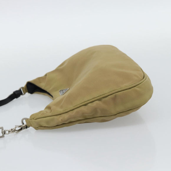 PRADA Nylon Hand Bag Beige Silver Auth ar14070