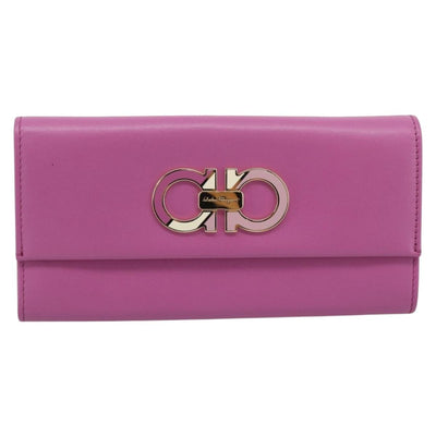 Salvatore Ferragamo Gancini Long Wallet Leather Pink Gold Auth ar14073V - 0