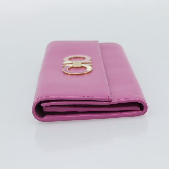Salvatore Ferragamo Gancini Long Wallet Leather Pink Gold Auth ar14073V