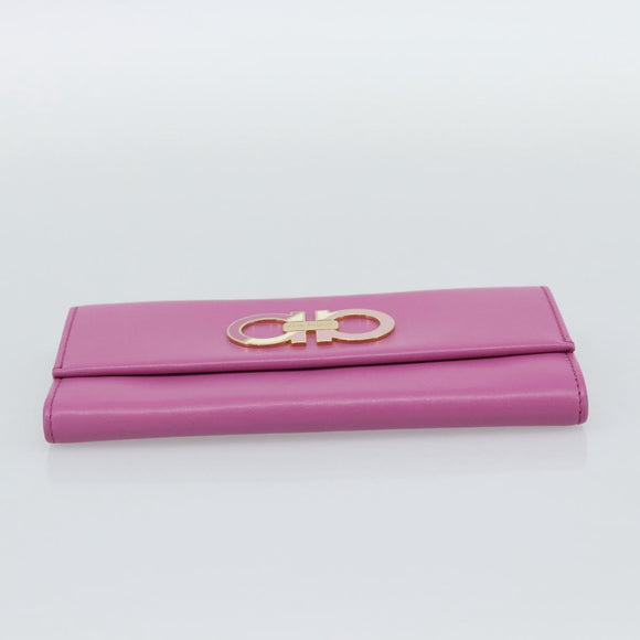 Salvatore Ferragamo Gancini Long Wallet Leather Pink Gold Auth ar14073V