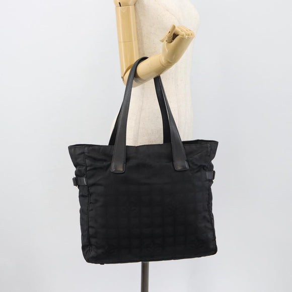 CHANEL New Travel Line Tote Bag Canvas Black CC Auth ar14076