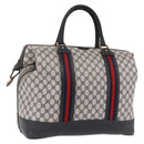 GUCCI GG Supreme Boston Bag PVC Leather Navy Gold Auth ar14078-1