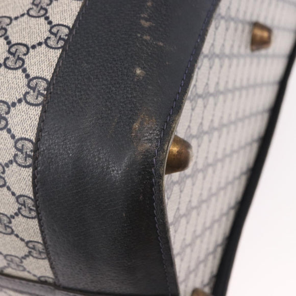 GUCCI GG Supreme Boston Bag PVC Leather Navy Gold Auth ar14078