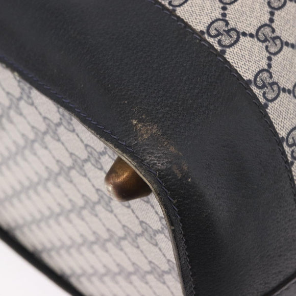 GUCCI GG Supreme Boston Bag PVC Leather Navy Gold Auth ar14078