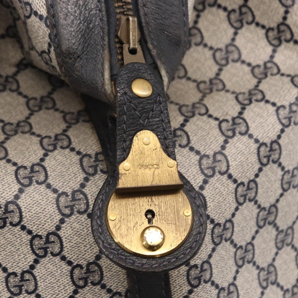 GUCCI GG Supreme Boston Bag PVC Leather Navy Gold Auth ar14078