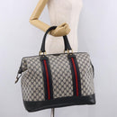 GUCCI GG Supreme Boston Bag PVC Leather Navy Gold Auth ar14078-21