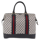 GUCCI GG Supreme Boston Bag PVC Leather Navy Gold Auth ar14078-2