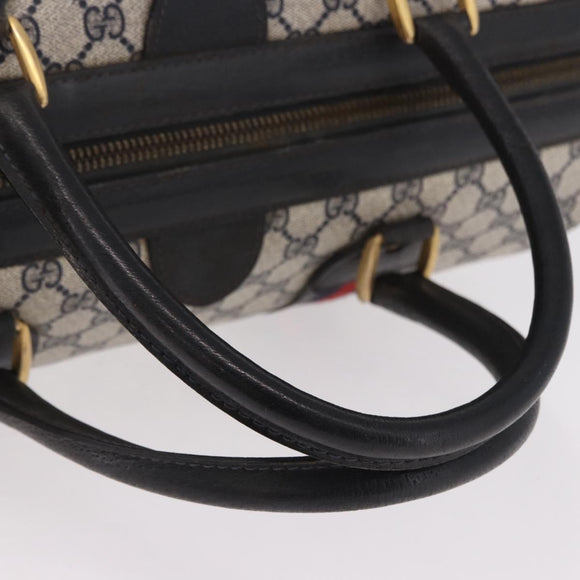 GUCCI GG Supreme Boston Bag PVC Leather Navy Gold Auth ar14078