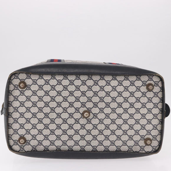 GUCCI GG Supreme Boston Bag PVC Leather Navy Gold Auth ar14078