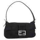 FENDI Mamma Baguette Shoulder Bag Cotton Black Silver Auth ar14086-1