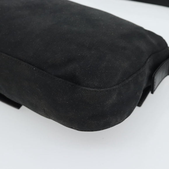 FENDI Mamma Baguette Shoulder Bag Cotton Black Silver Auth ar14086