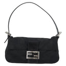 FENDI Mamma Baguette Shoulder Bag Cotton Black Silver Auth ar14086-2