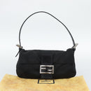 FENDI Mamma Baguette Shoulder Bag Cotton Black Silver Auth ar14086-23