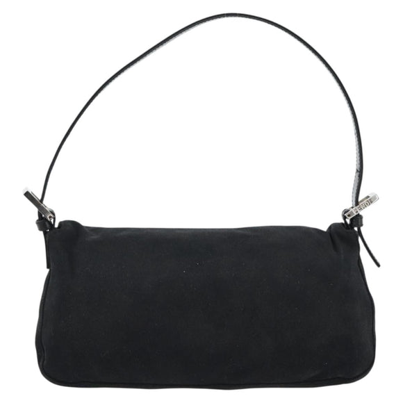 FENDI Mamma Baguette Shoulder Bag Cotton Black Silver Auth ar14086
