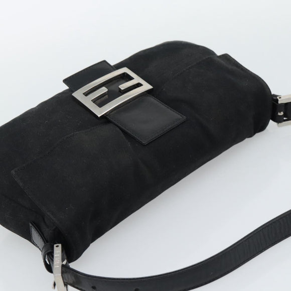 FENDI Mamma Baguette Shoulder Bag Cotton Black Silver Auth ar14086