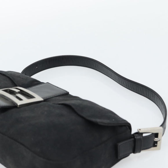 FENDI Mamma Baguette Shoulder Bag Cotton Black Silver Auth ar14086