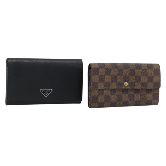 LOUIS VUITTON PRADA Long Wallet Leather PVC 2 Set Black Brown LV Auth ar14087