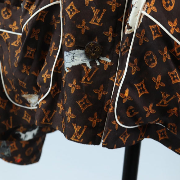 LOUIS VUITTON Catgram Long Sleeve Shirt Silk 40 Brown LV Auth ar14094