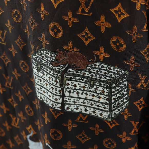 LOUIS VUITTON Catgram Long Sleeve Shirt Silk 40 Brown LV Auth ar14094