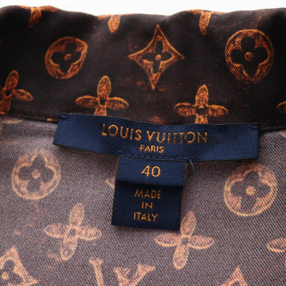 LOUIS VUITTON Catgram Long Sleeve Shirt Silk 40 Brown LV Auth ar14094