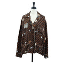 LOUIS VUITTON Catgram Long Sleeve Shirt Silk 40 Brown LV Auth ar14094-1