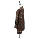 LOUIS VUITTON Catgram Long Sleeve Shirt Silk 40 Brown LV Auth ar14094-3