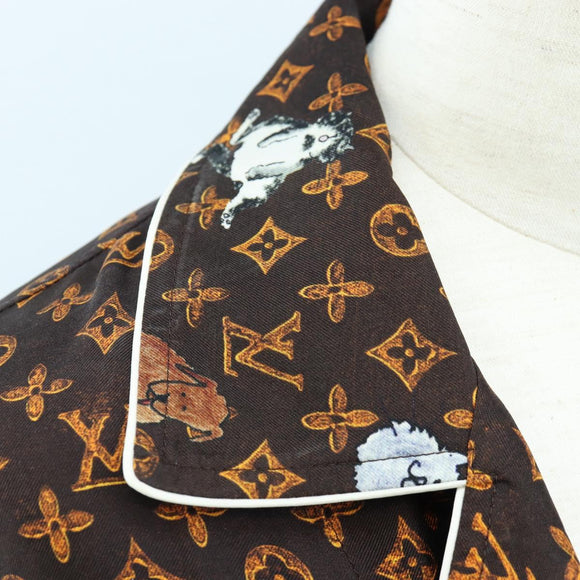 LOUIS VUITTON Catgram Long Sleeve Shirt Silk 40 Brown LV Auth ar14094
