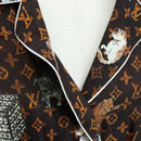 LOUIS VUITTON Catgram Long Sleeve Shirt Silk 40 Brown LV Auth ar14094-6