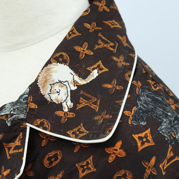 LOUIS VUITTON Catgram Long Sleeve Shirt Silk 40 Brown LV Auth ar14094