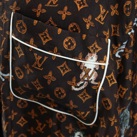 LOUIS VUITTON Catgram Long Sleeve Shirt Silk 40 Brown LV Auth ar14094