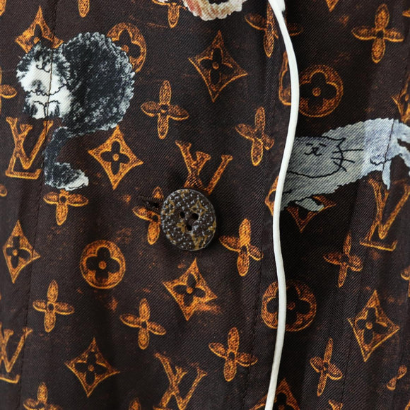 LOUIS VUITTON Catgram Long Sleeve Shirt Silk 40 Brown LV Auth ar14094
