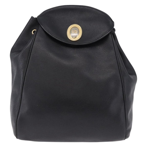 Christian Dior Backpack Leather Black Gold Tone Auth ar14096A