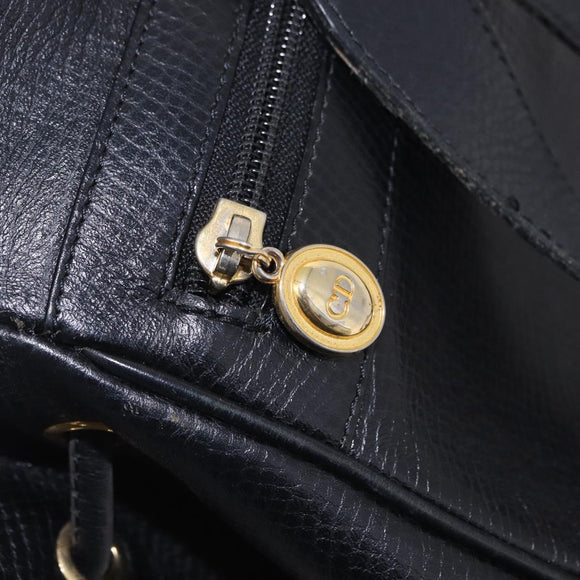 Christian Dior Backpack Leather Black Gold Tone Auth ar14096A