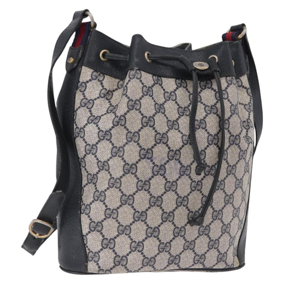 GUCCI GG Supreme Shoulder Bag PVC Leather Navy Gold Tone 41 02 034 Auth ar14100