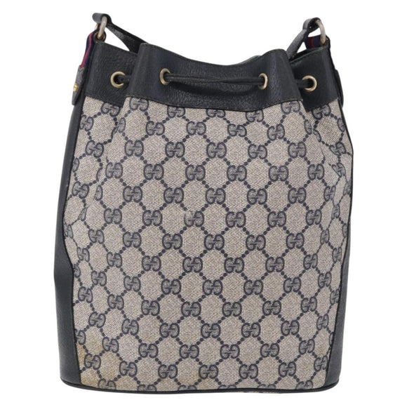 GUCCI GG Supreme Shoulder Bag PVC Leather Navy Gold Tone 41 02 034 Auth ar14100