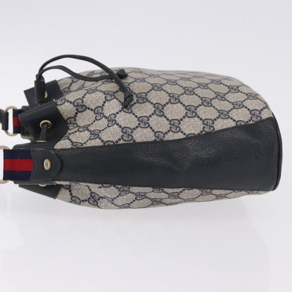 GUCCI GG Supreme Shoulder Bag PVC Leather Navy Gold Tone 41 02 034 Auth ar14100