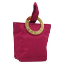 CELINE Circle Pouch Nylon Pink Gold Tone Auth ar14102-1