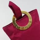 CELINE Circle Pouch Nylon Pink Gold Tone Auth ar14102-14