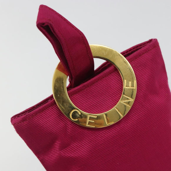CELINE Circle Pouch Nylon Pink Gold Tone Auth ar14102