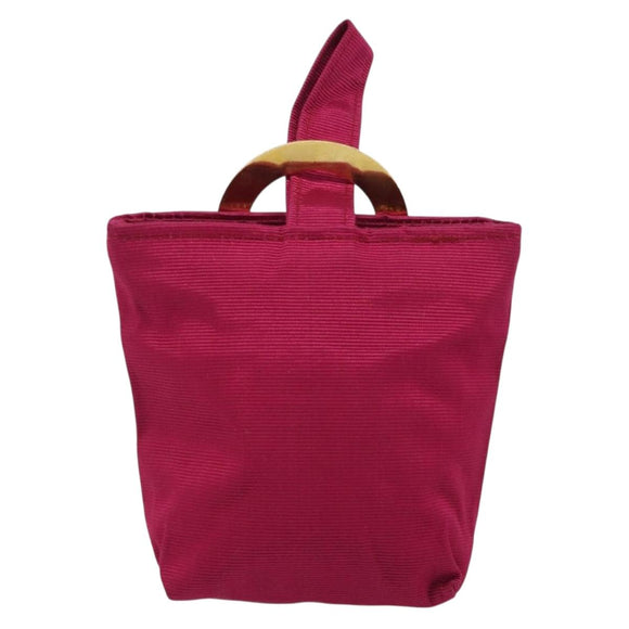 CELINE Circle Pouch Nylon Pink Gold Tone Auth ar14102
