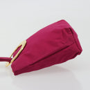 CELINE Circle Pouch Nylon Pink Gold Tone Auth ar14102-5