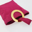 CELINE Circle Pouch Nylon Pink Gold Tone Auth ar14102-6