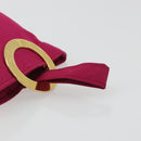 CELINE Circle Pouch Nylon Pink Gold Tone Auth ar14102-7