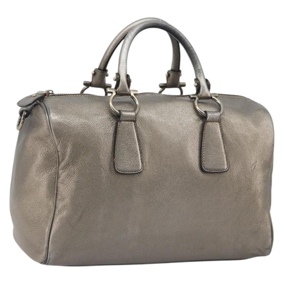 LOUIS VUITTON Gancini Hand Bag Leather Silver LV Auth ar14110