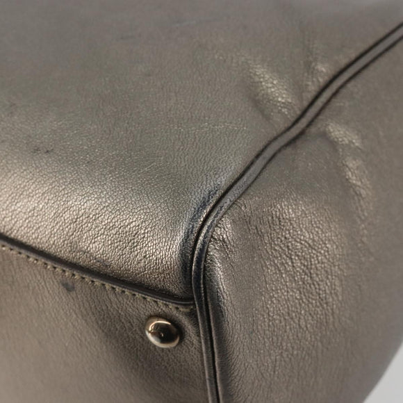 LOUIS VUITTON Gancini Hand Bag Leather Silver LV Auth ar14110
