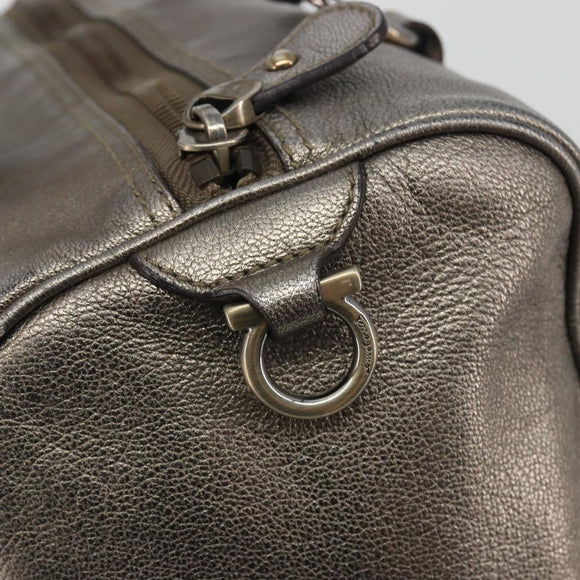 LOUIS VUITTON Gancini Hand Bag Leather Silver LV Auth ar14110
