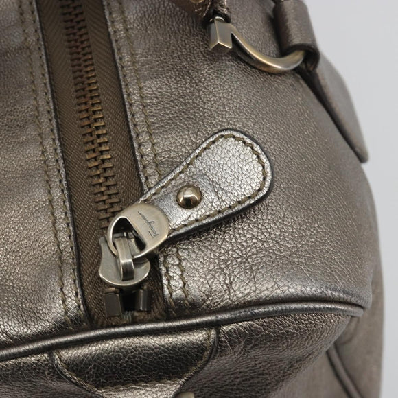 LOUIS VUITTON Gancini Hand Bag Leather Silver LV Auth ar14110