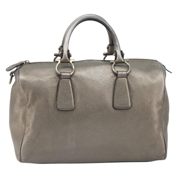 LOUIS VUITTON Gancini Hand Bag Leather Silver LV Auth ar14110