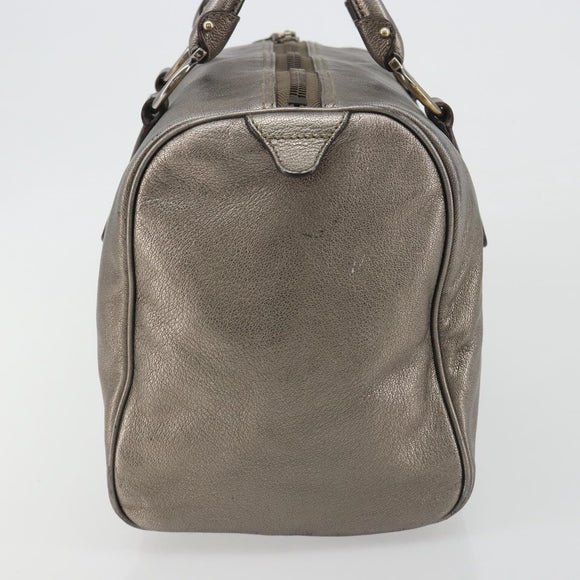 LOUIS VUITTON Gancini Hand Bag Leather Silver LV Auth ar14110